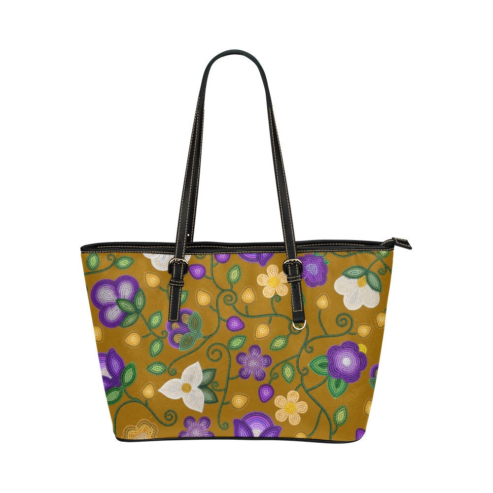 Midnight Moss Bloom Toffee Leather Tote Bag/Large
