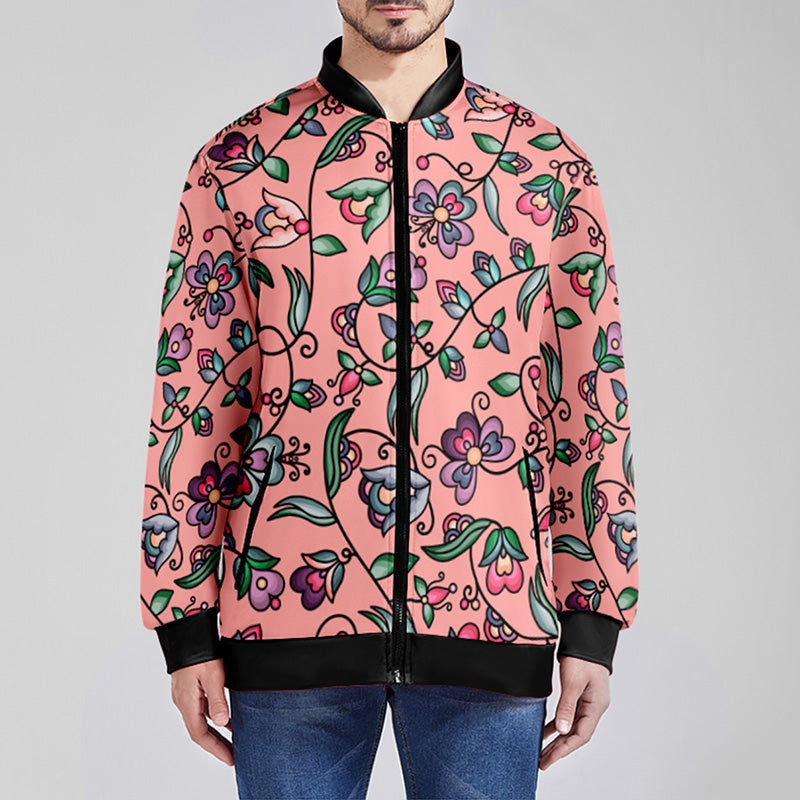 Amber Evening Garland Peach Zippered Collared Lightweight Jacket