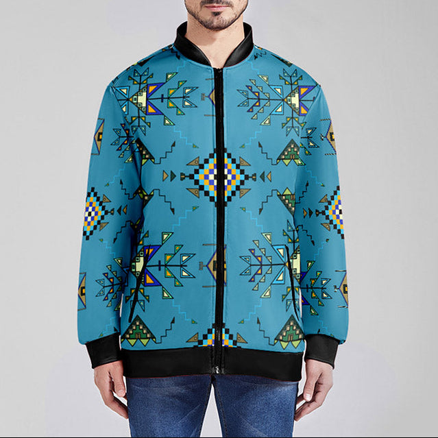 Bear Shield Blue Zippered Collared Lightweight Jacket