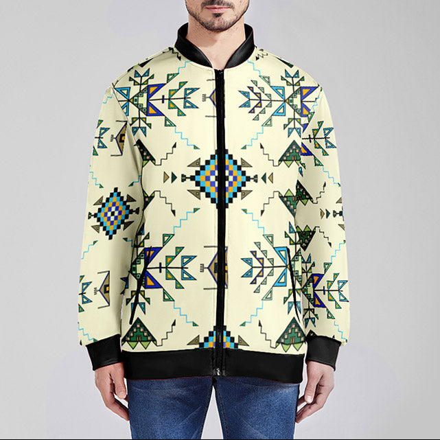 Bear Shield Cream Zippered Collared Lightweight Jacket