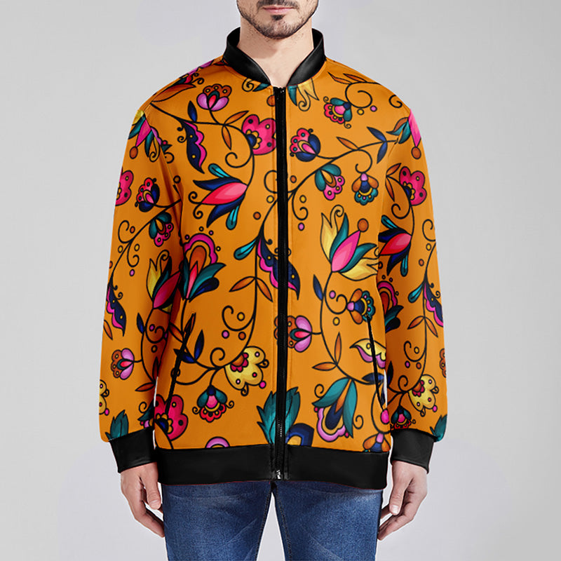 Copper Prairie Petals Orange Zippered Collared Lightweight Jacket