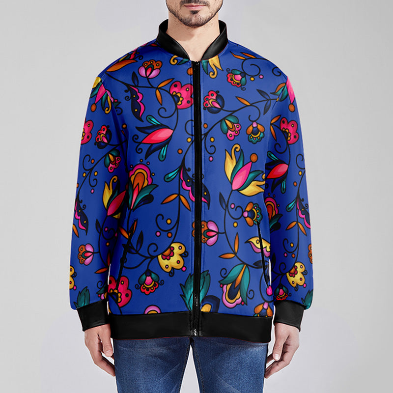 Copper Prairie Petals Blue Zippered Collared Lightweight Jacket