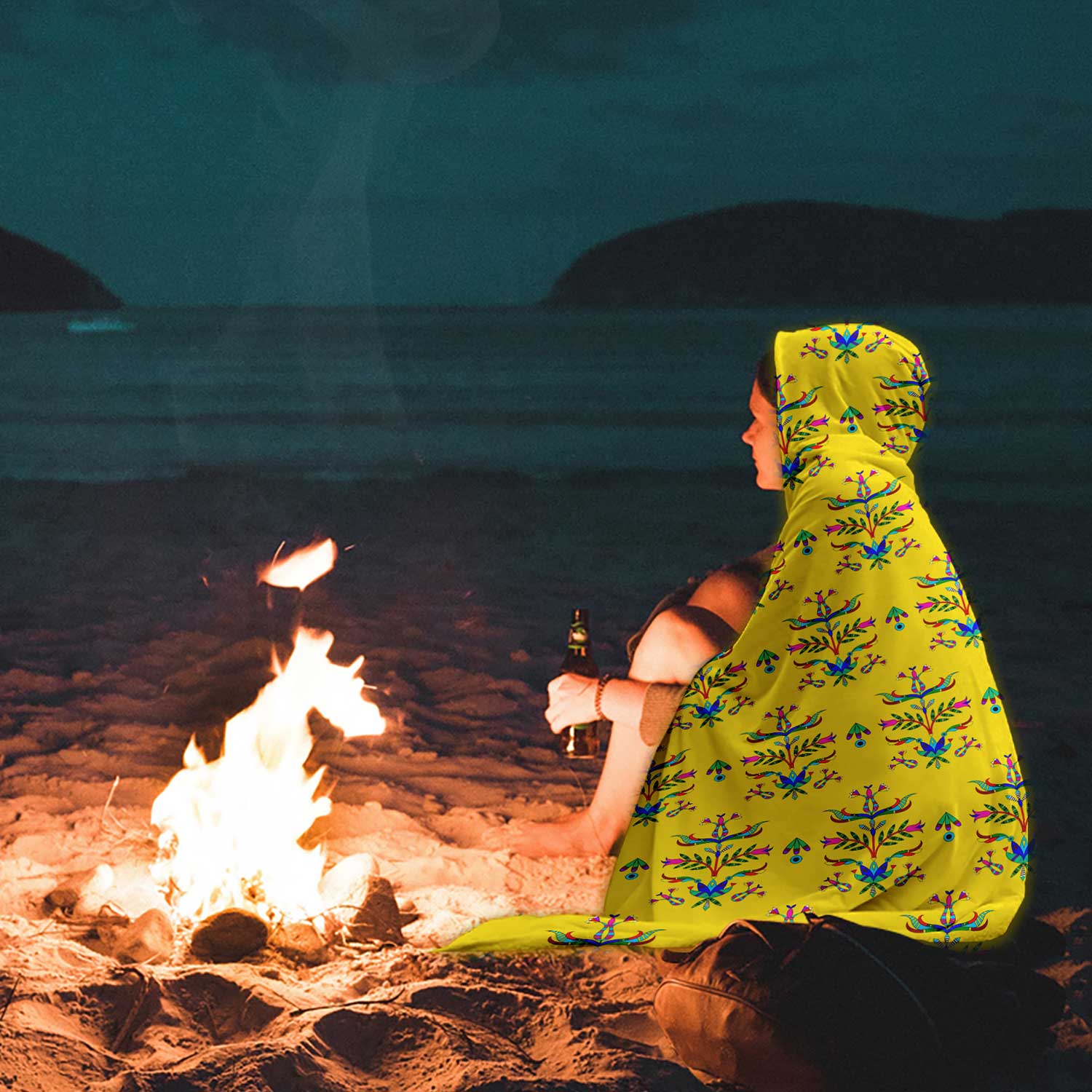 Dakota Damask Yellow Hooded Blanket