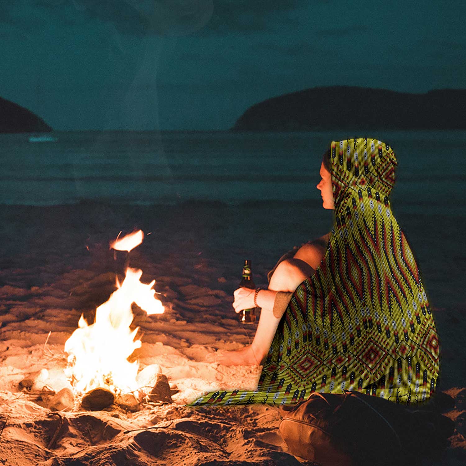 Fire Feather Yellow Hooded Blanket
