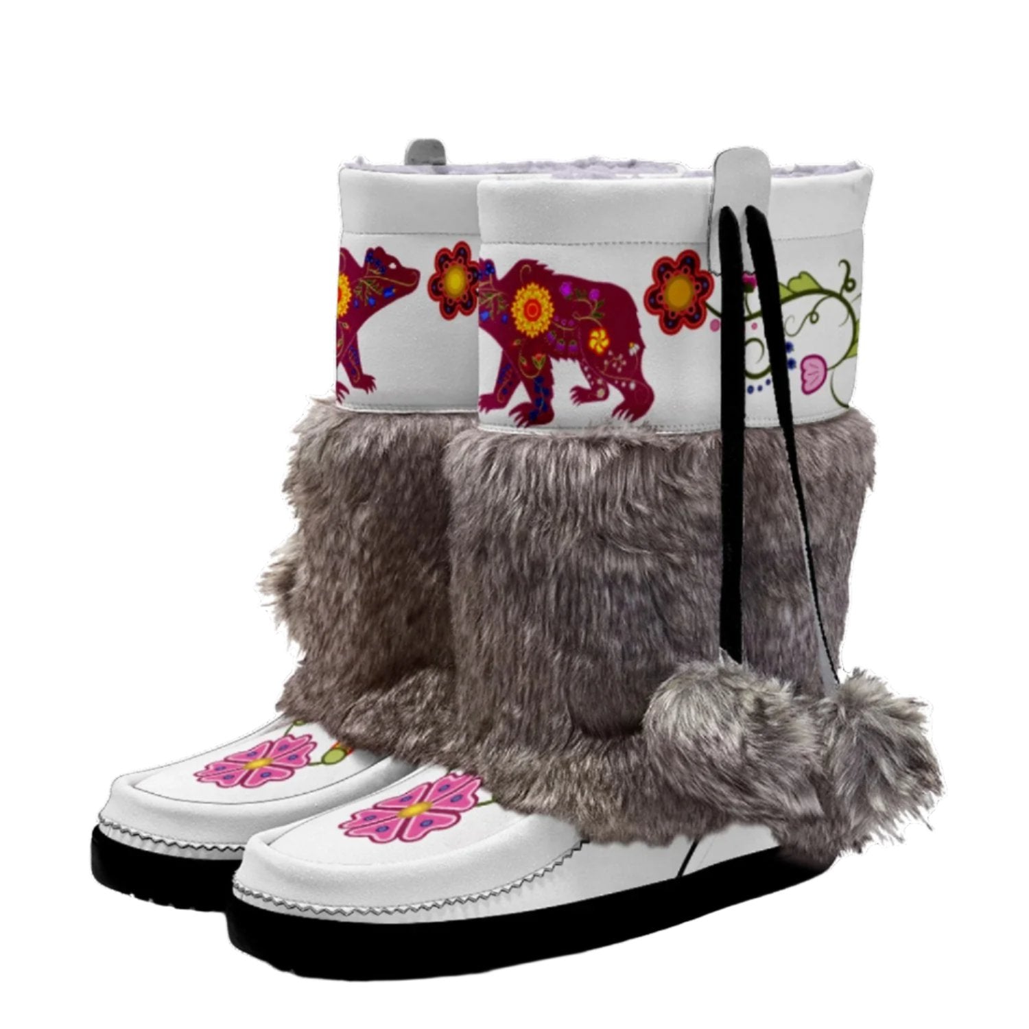 Floral Maskwa Real Leather MocLux with Fur