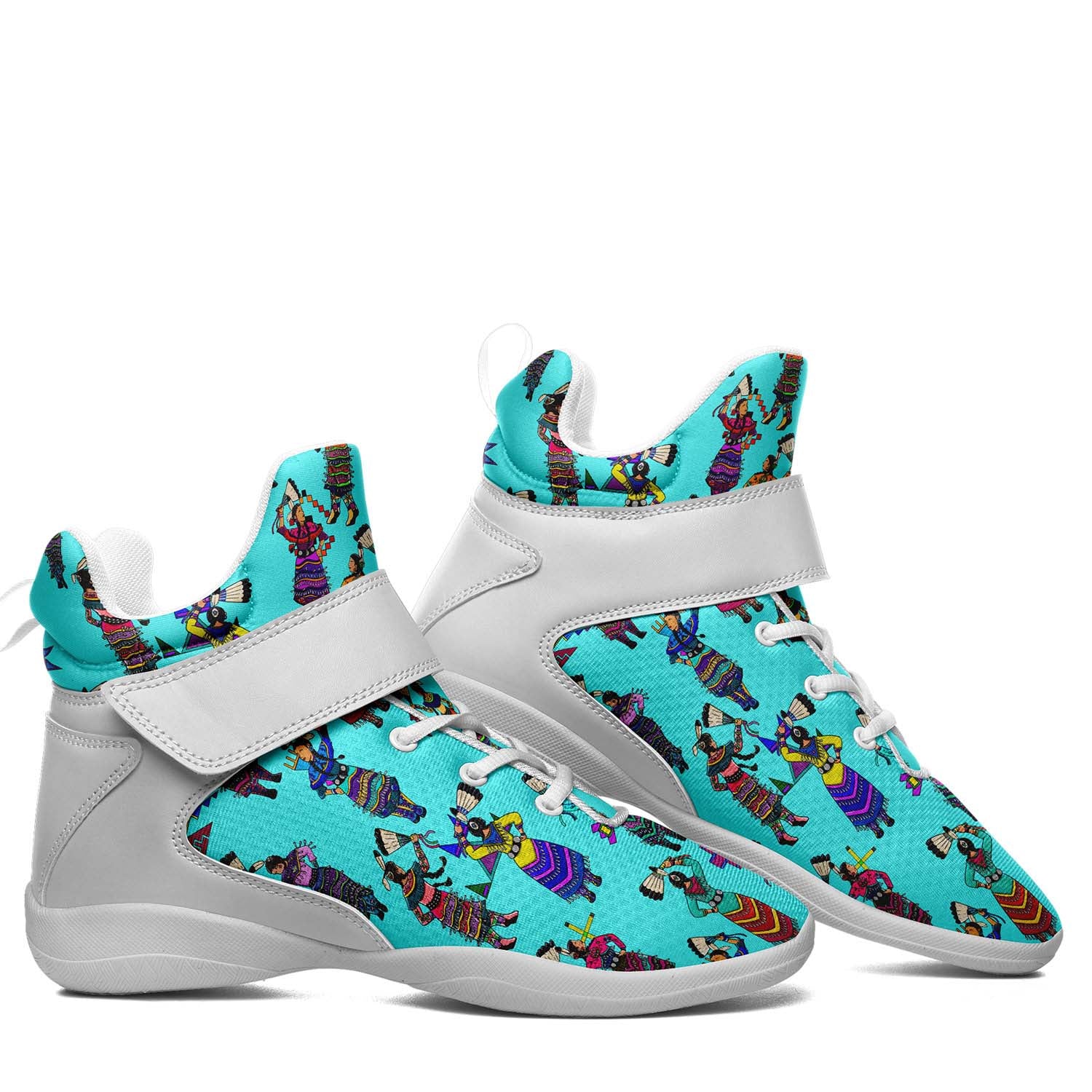 Women's Jingle Dancers Turquoise Ipottaa Basketball / Sport High Top Shoes - White Sole