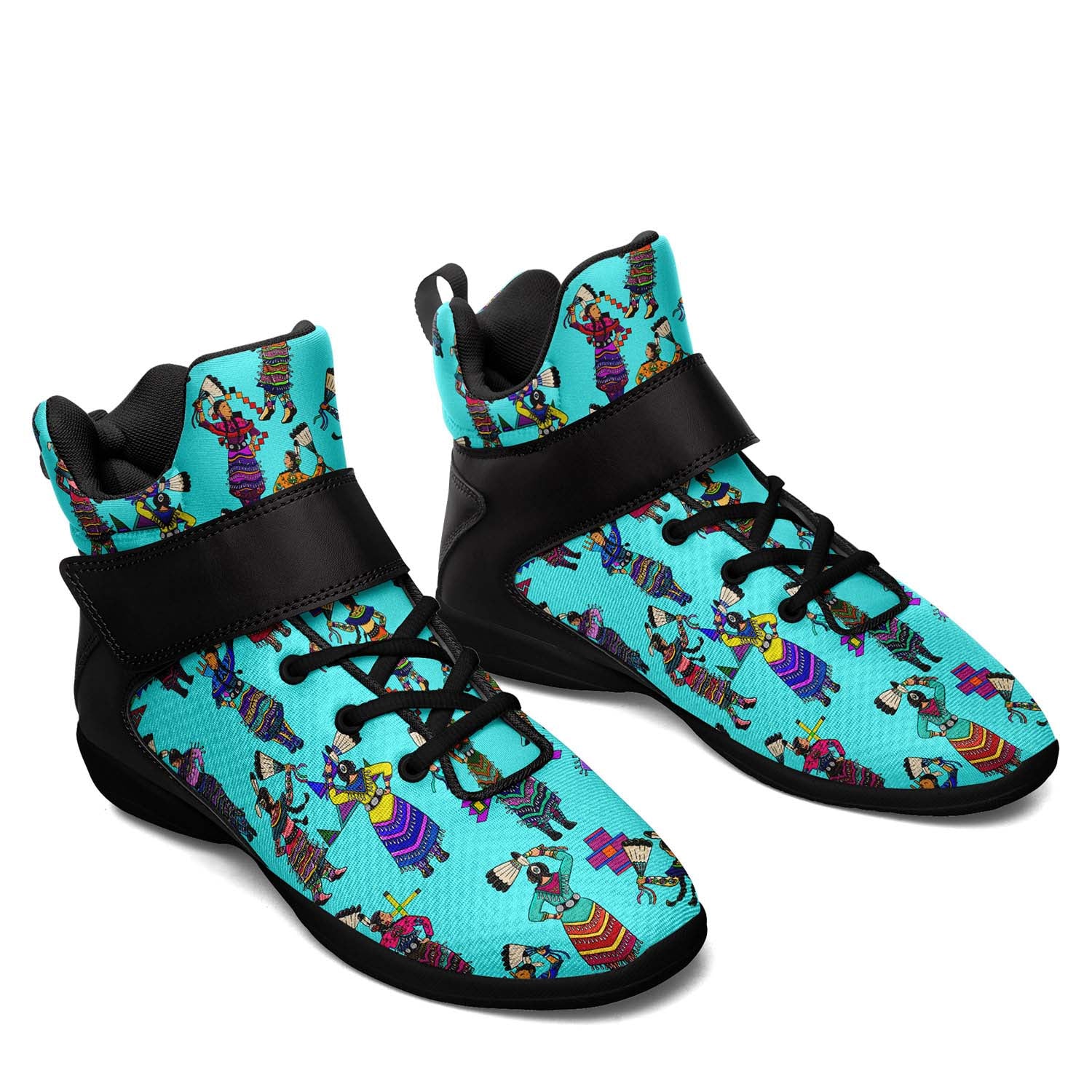 Women's Jingle Dancers Turquoise Ipottaa Basketball / Sport High Top Shoes - Black Sole
