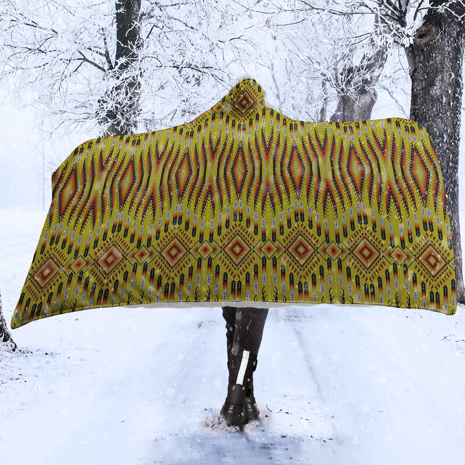 Fire Feather Yellow Hooded Blanket
