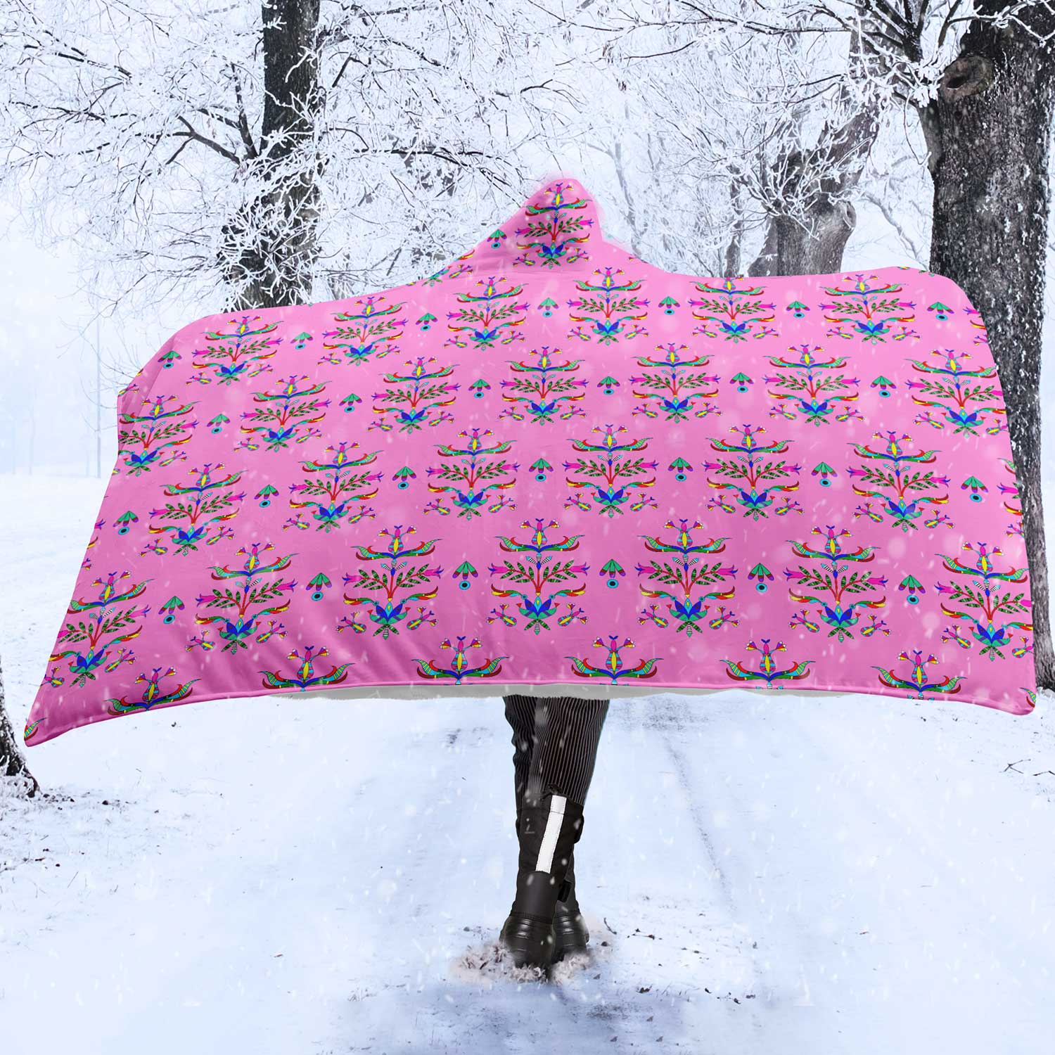 Dakota Damask Cheyenne Pink Hooded Blanket