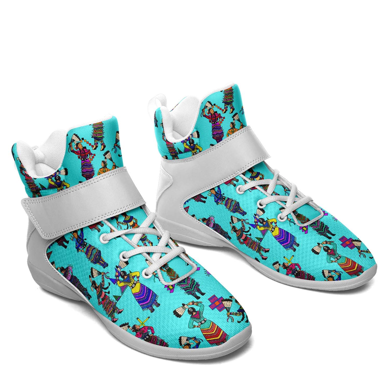 Women's Jingle Dancers Turquoise Ipottaa Basketball / Sport High Top Shoes - White Sole