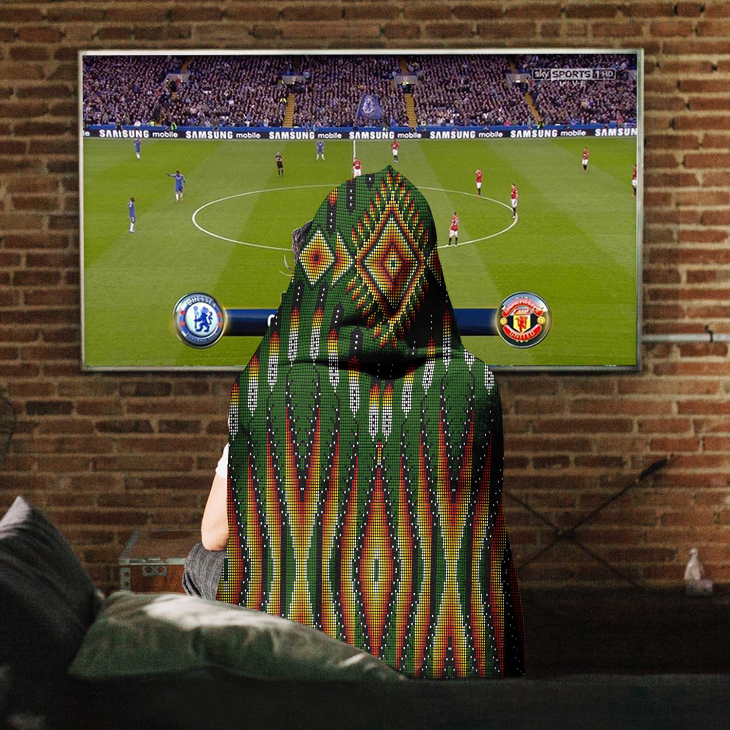Fire Feather Green Hooded Blanket