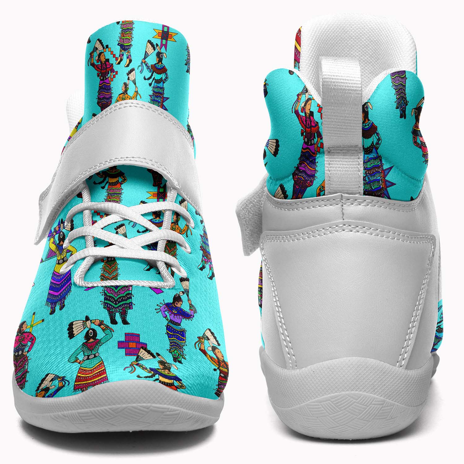 Women's Jingle Dancers Turquoise Ipottaa Basketball / Sport High Top Shoes - White Sole