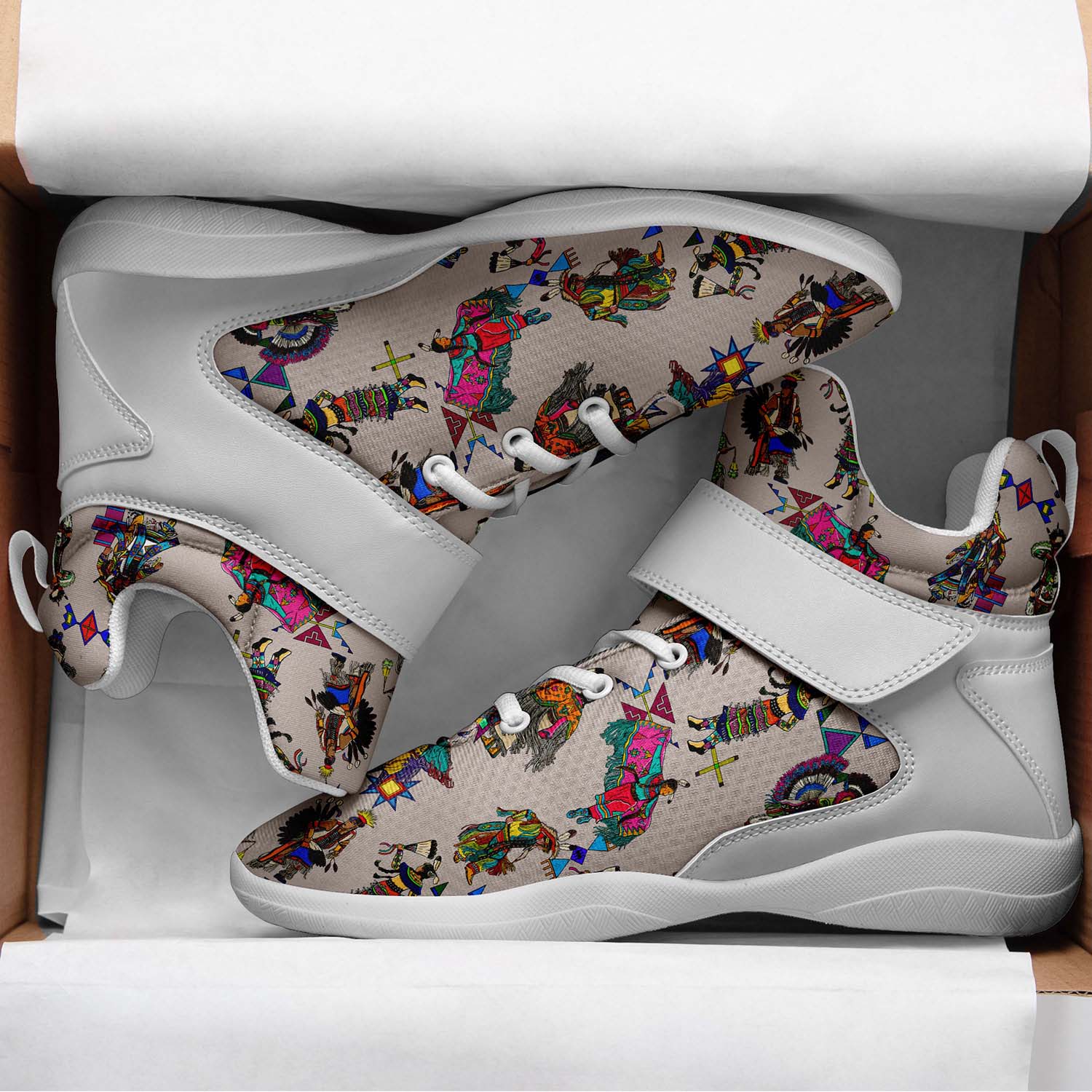 Grand Entry Dancers Muslin Ipottaa Basketball / Sport High Top Shoes - White Sole