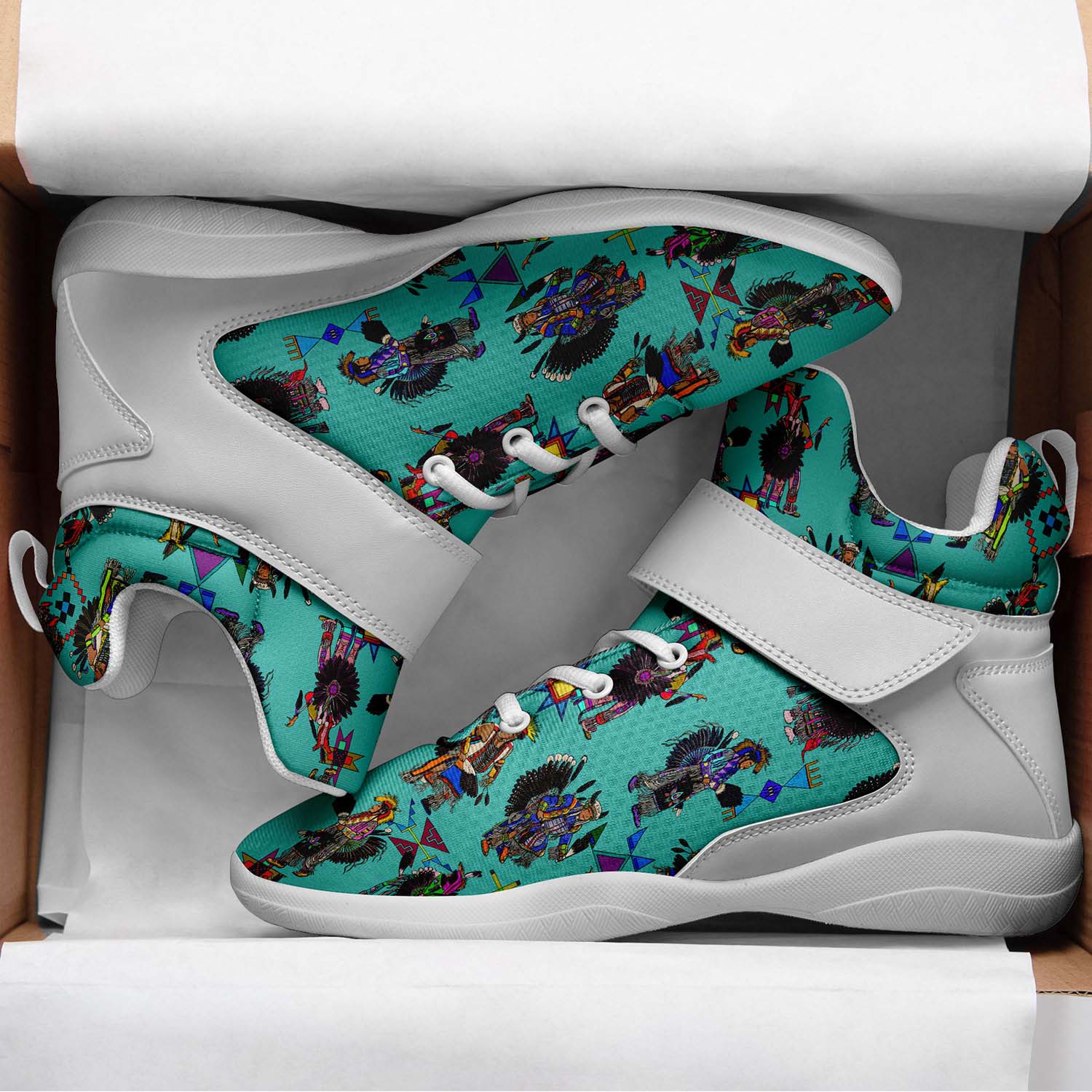 Men's Tradish Dancers Turquoise Ipottaa Basketball / Sport High Top Shoes - White Sole