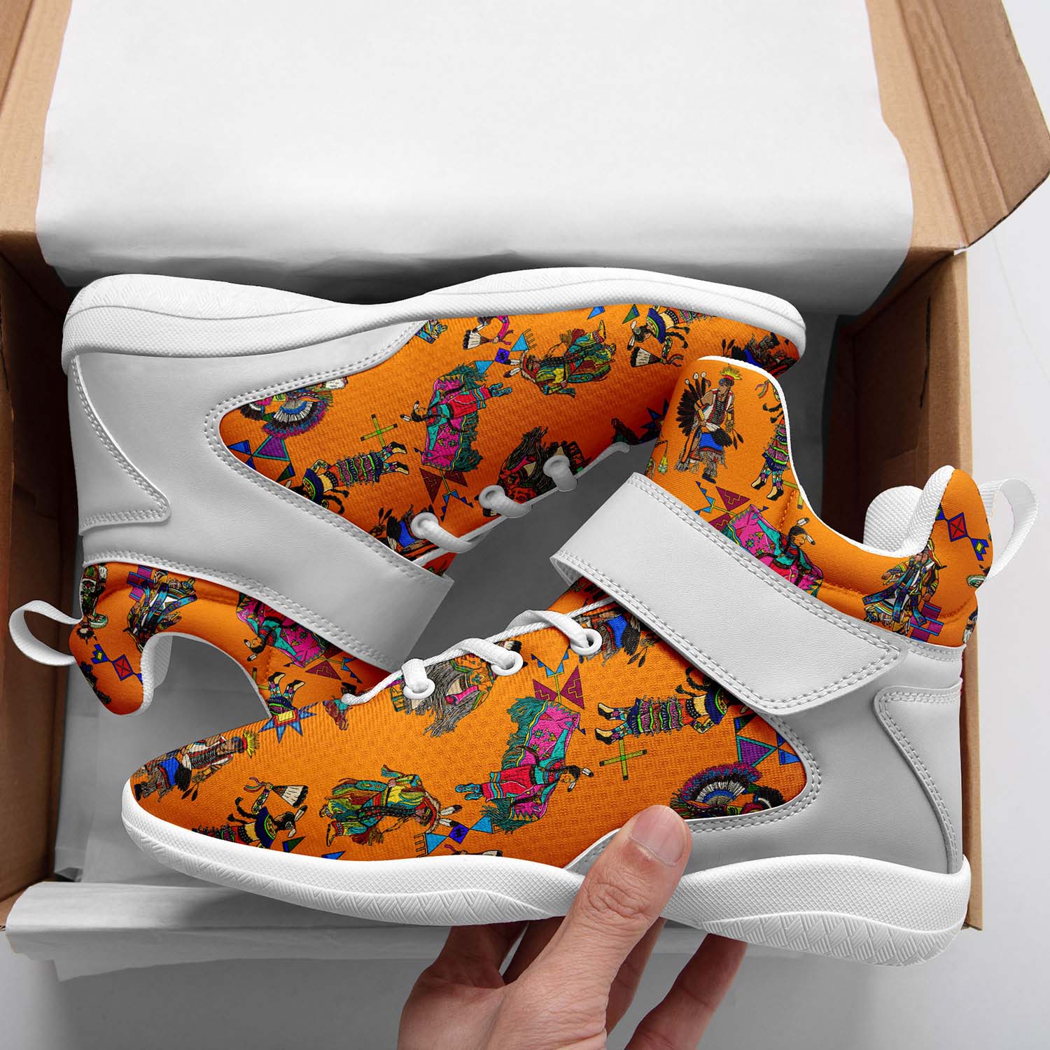 Grand Entry Dancers Orange Ipottaa Basketball / Sport High Top Shoes - White Sole
