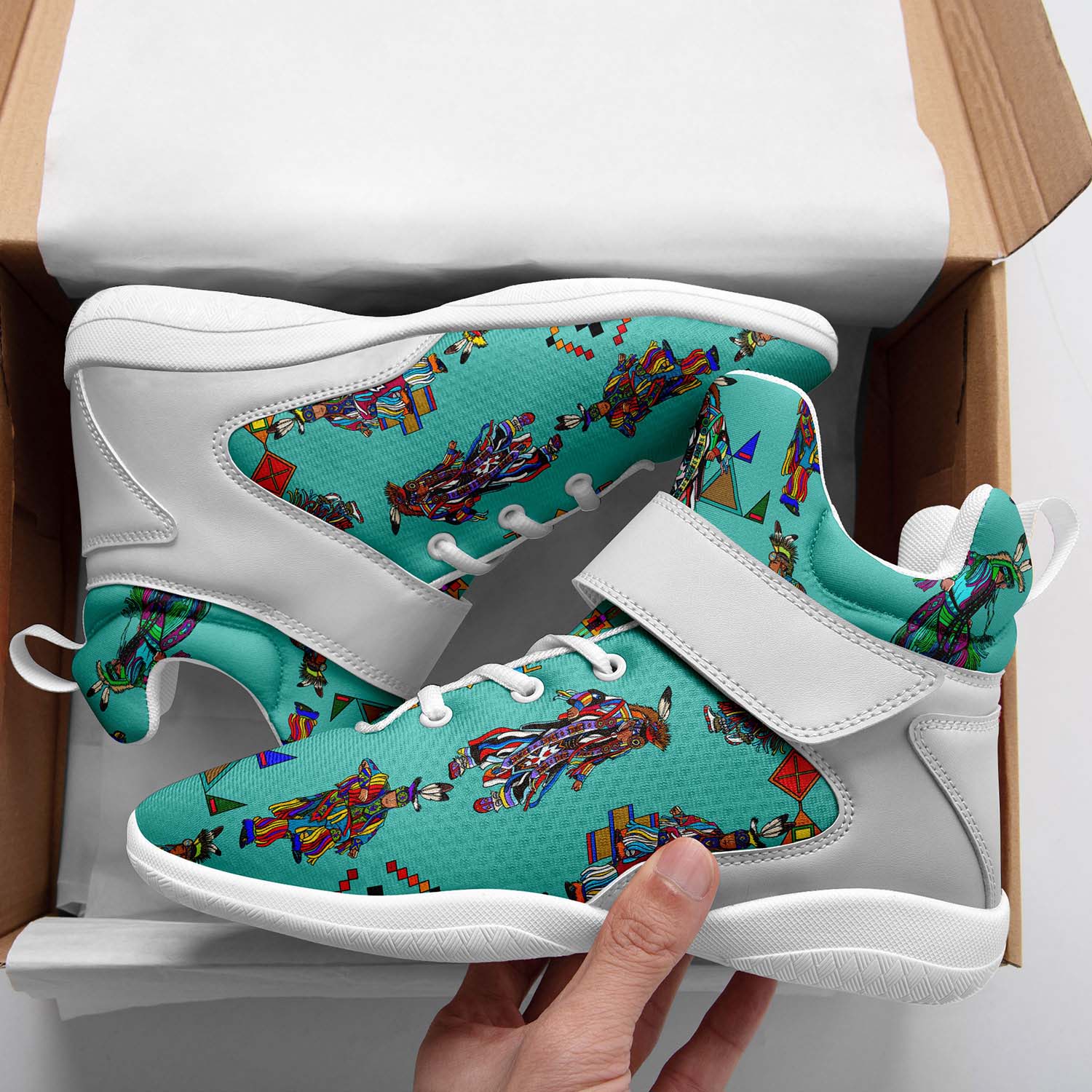 Men's Grass Dancers Eggshell Blue Ipottaa Basketball / Sport High Top Shoes - White Sole