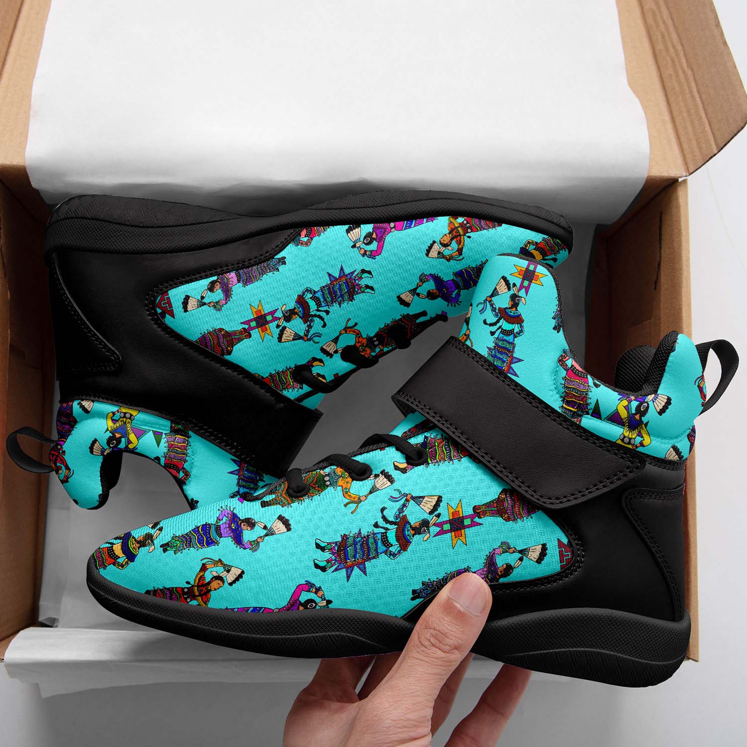 Women's Jingle Dancers Turquoise Ipottaa Basketball / Sport High Top Shoes - Black Sole