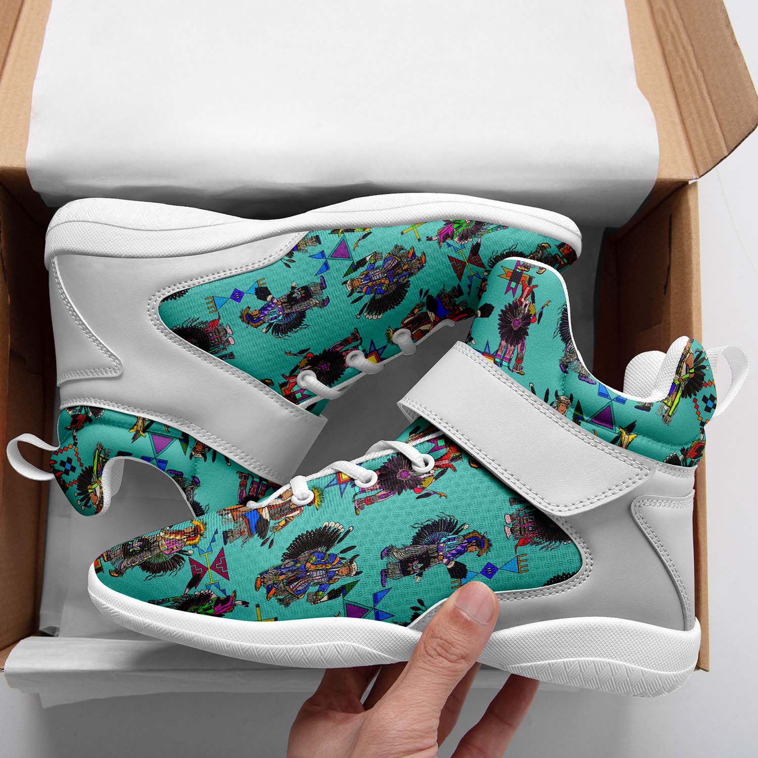Men's Tradish Dancers Turquoise Ipottaa Basketball / Sport High Top Shoes - White Sole