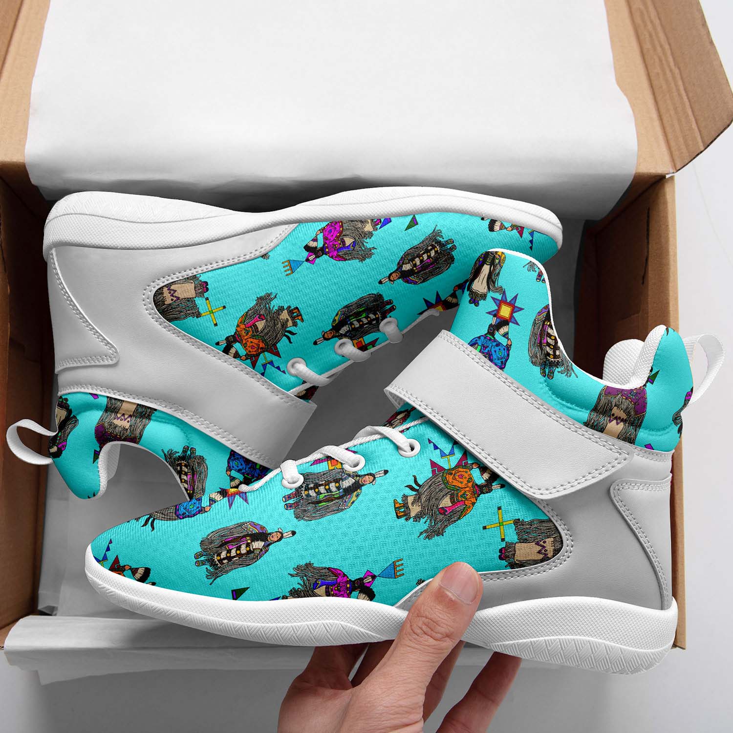 Women's Tradish Dancers Turquoise Ipottaa Basketball / Sport High Top Shoes - White Sole