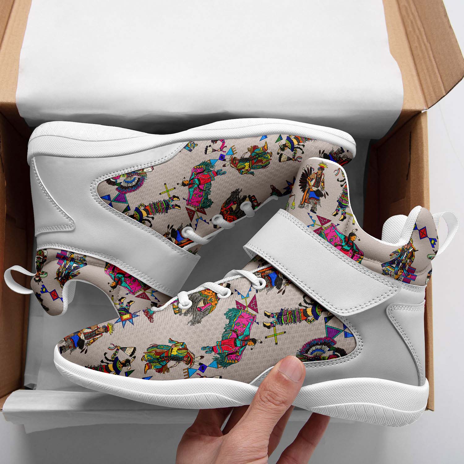 Grand Entry Dancers Muslin Ipottaa Basketball / Sport High Top Shoes - White Sole