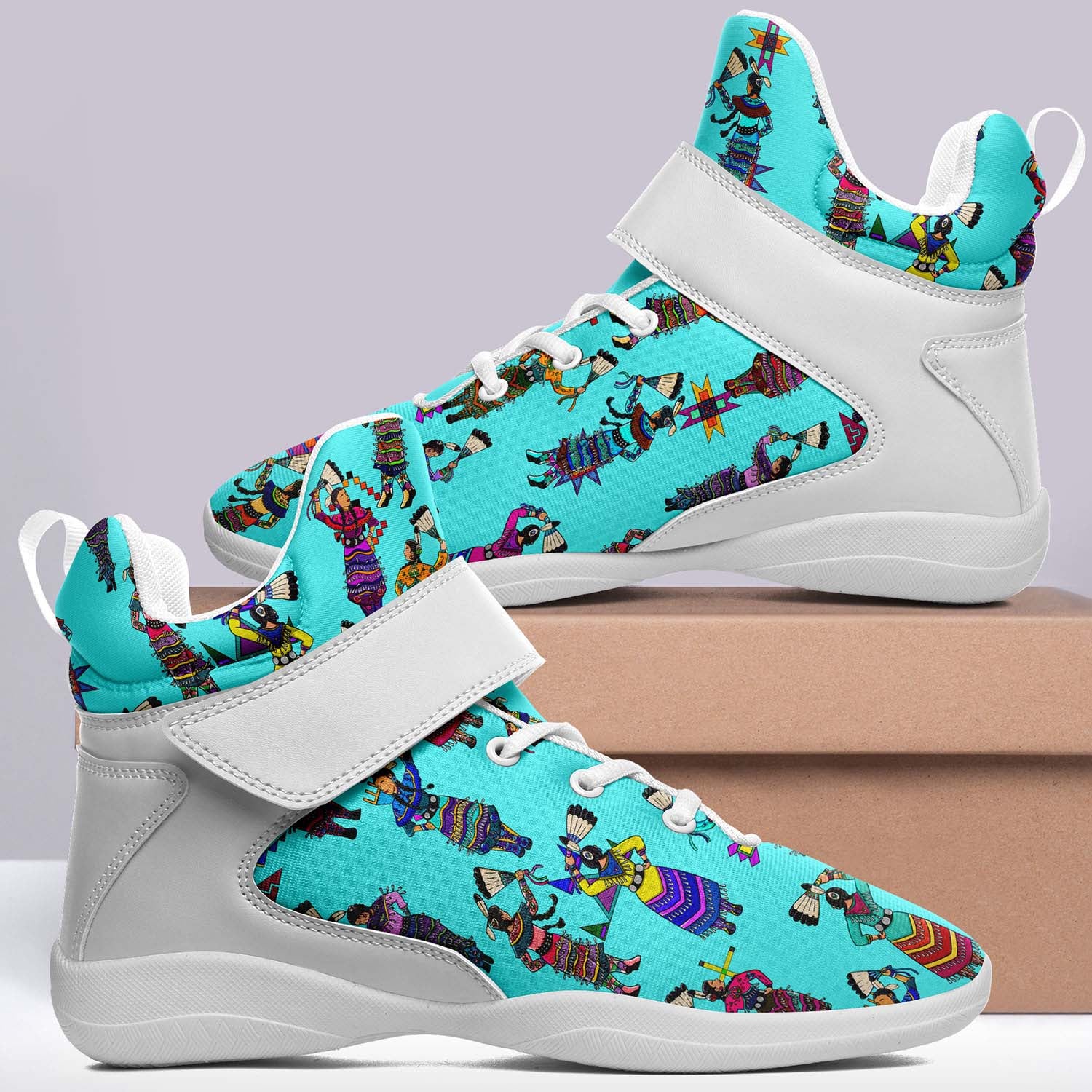 Women's Jingle Dancers Turquoise Ipottaa Basketball / Sport High Top Shoes - White Sole