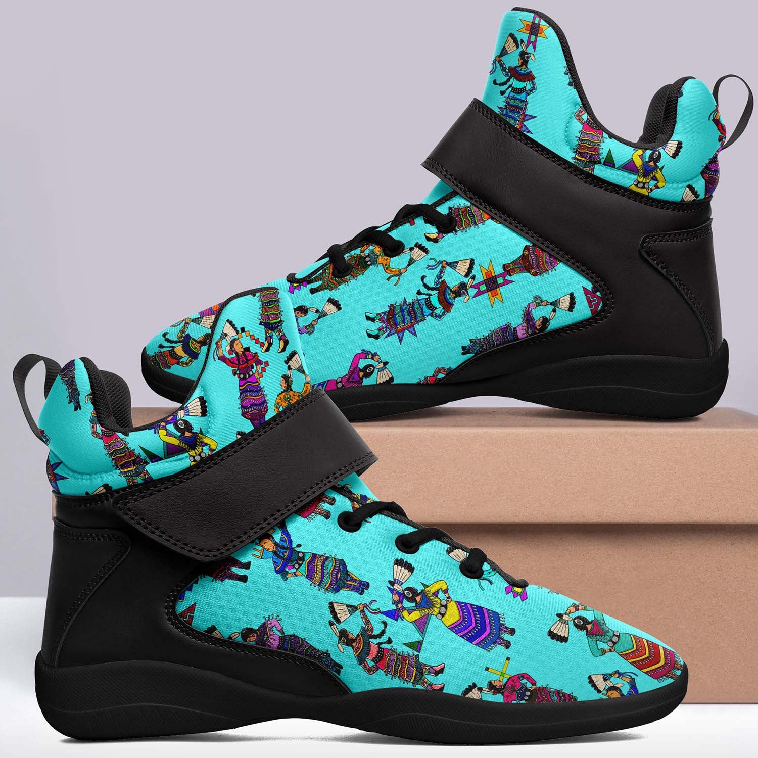 Women's Jingle Dancers Turquoise Ipottaa Basketball / Sport High Top Shoes - Black Sole