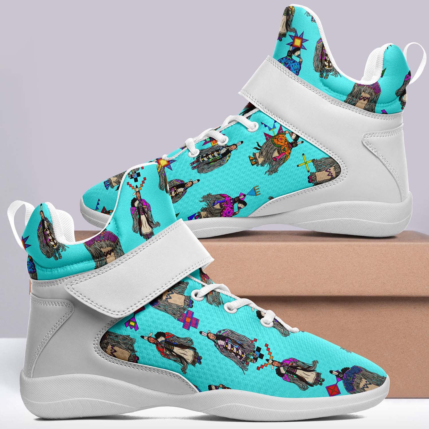 Women's Tradish Dancers Turquoise Ipottaa Basketball / Sport High Top Shoes - White Sole