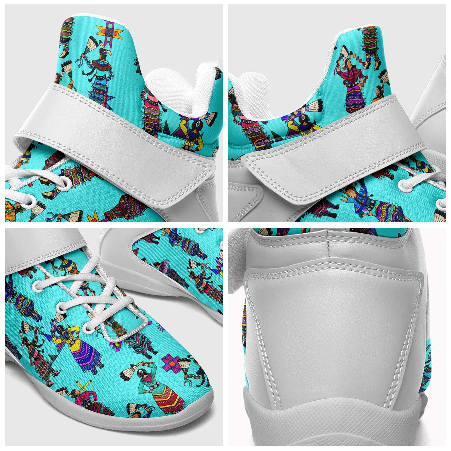 Women's Jingle Dancers Turquoise Ipottaa Basketball / Sport High Top Shoes - White Sole