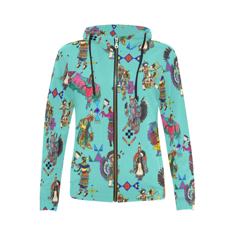 Grand Entry Dancers Eggshell Blue Full Zip Hoodie for Women