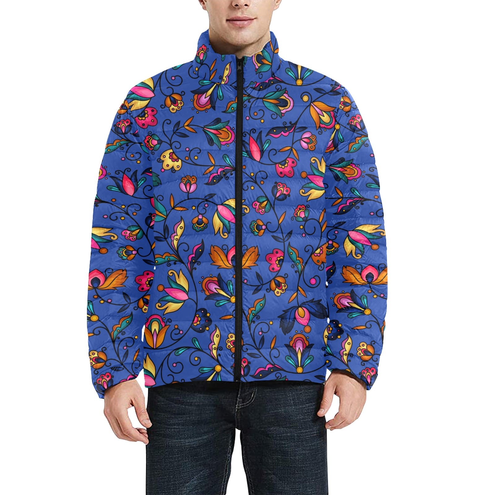 Copper Prairie Petals Blue Men's Padded Jacket