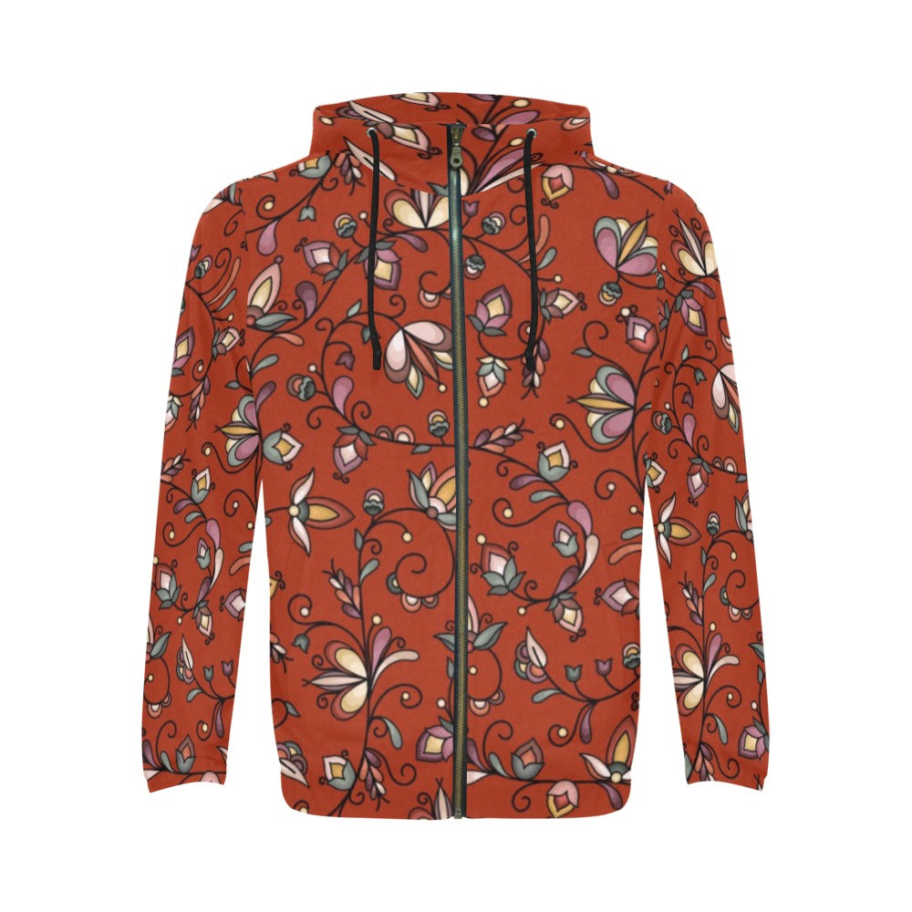Burnt Sky Petals Red Men's Zipper Hoodie