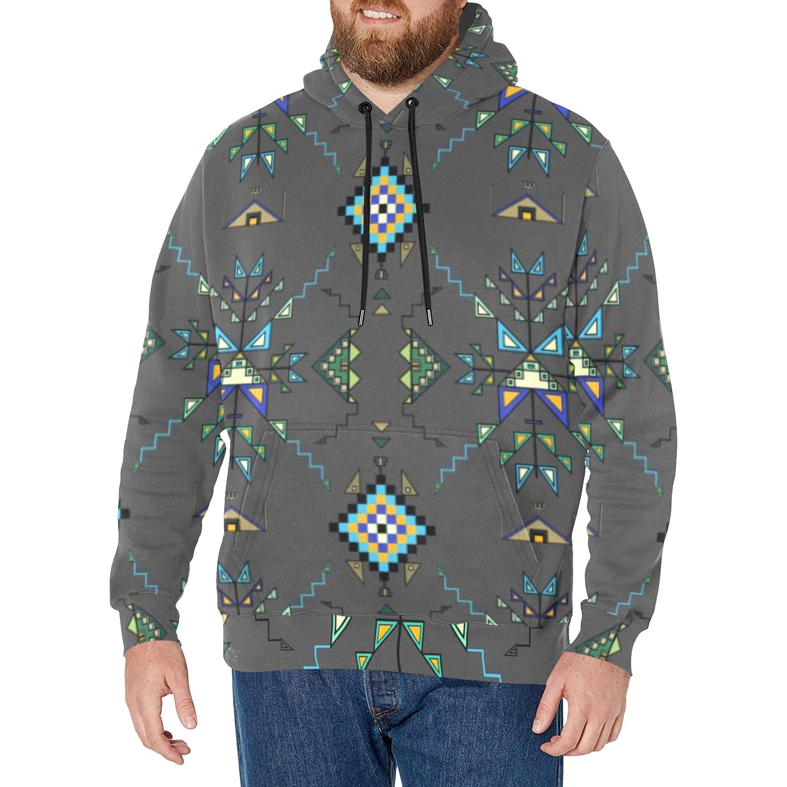Bear Shield Gray Men's Long Sleeve Fleece Hoodie