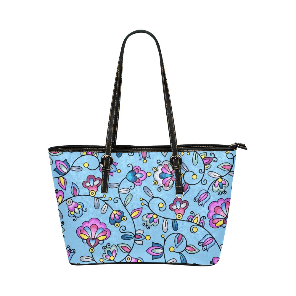 Autumn Bundle Blessing Blue Leather Tote Bag/Large