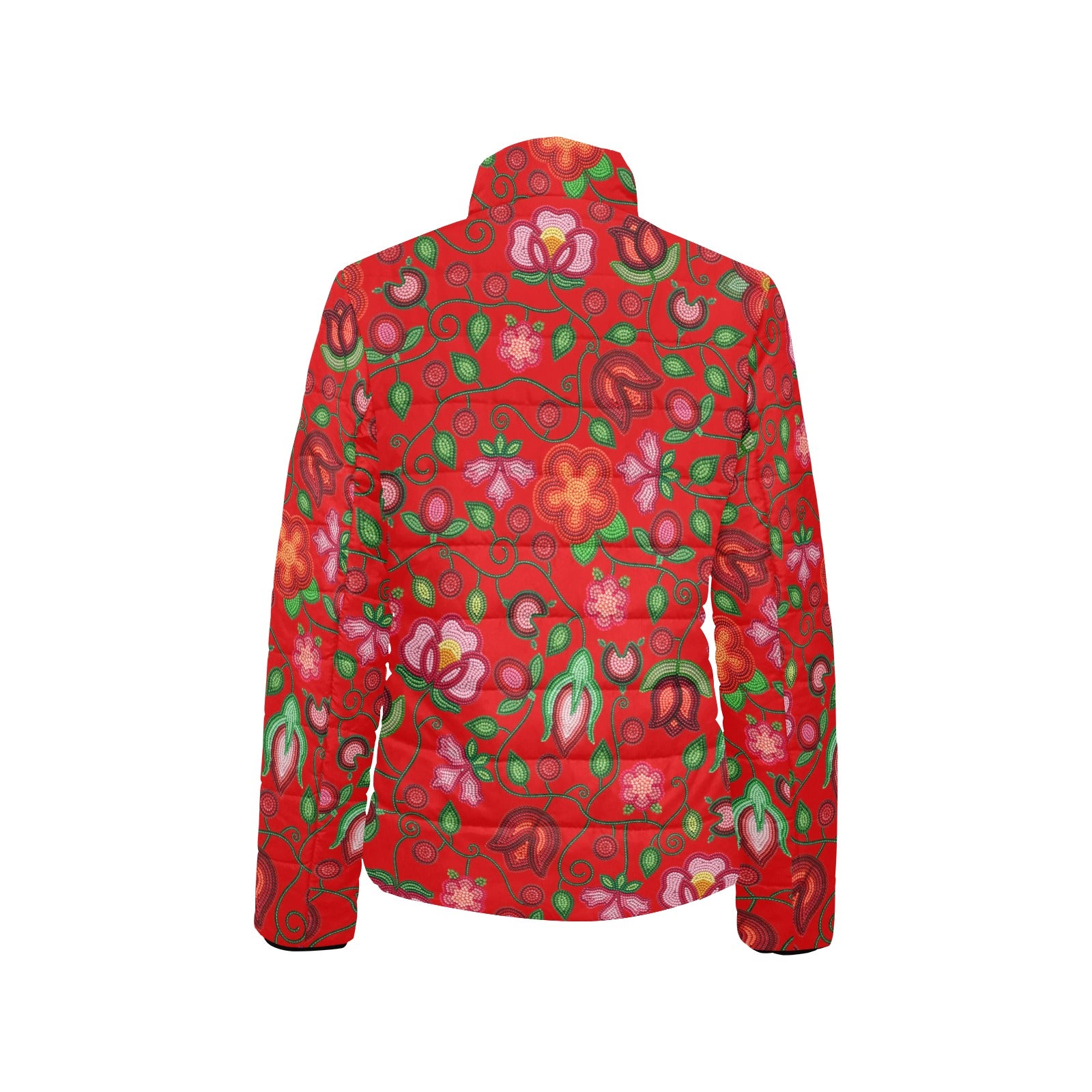 Rose Reverie Red Women's Stand Collar Padded Jacket