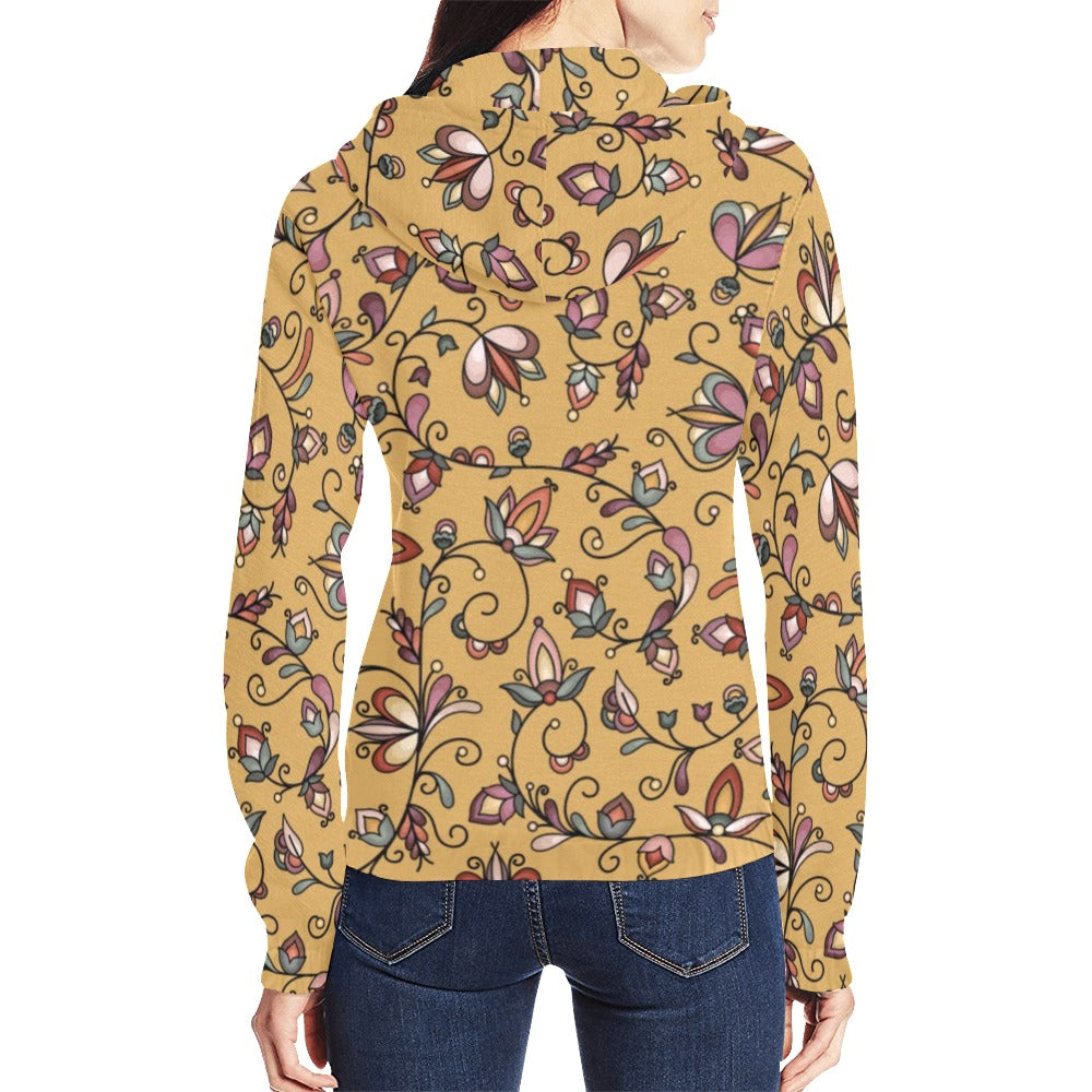 Burnt Sky Petals Gold Full Zip Hoodie for Women
