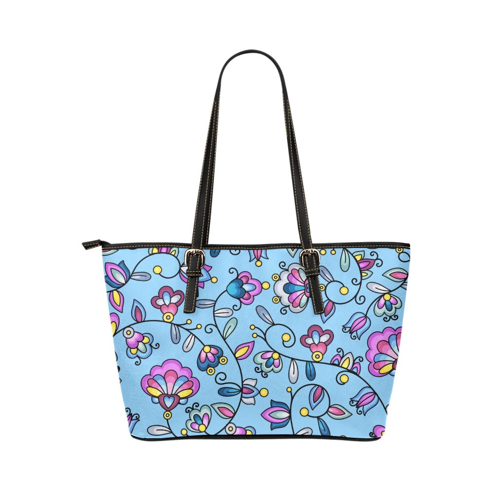 Autumn Bundle Blessing Blue Leather Tote Bag/Large