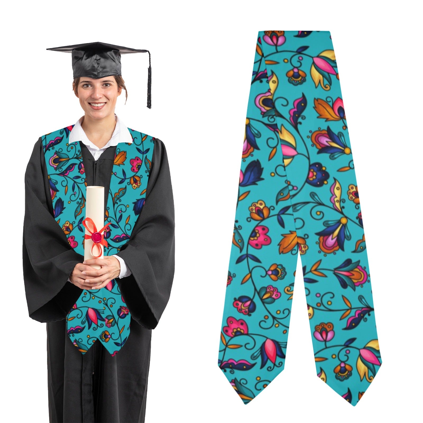 Copper Prairie Petals Turquoise Graduation Stole
