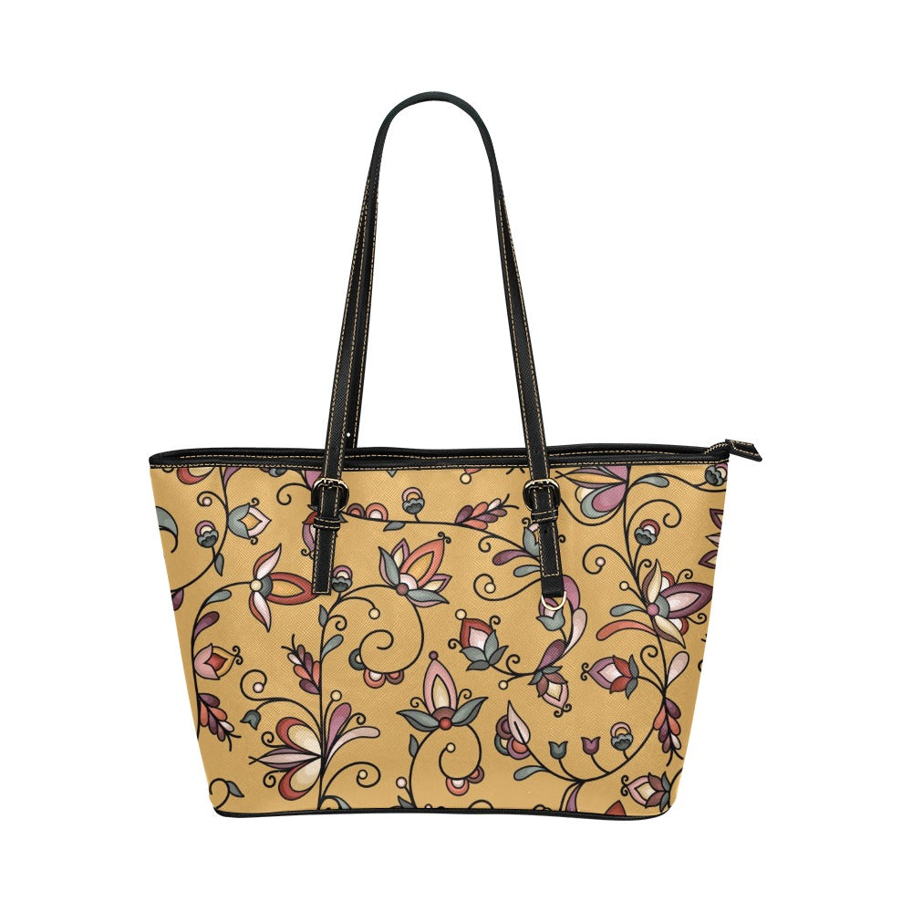 Burnt Sky Petals Gold Leather Tote Bag/Large