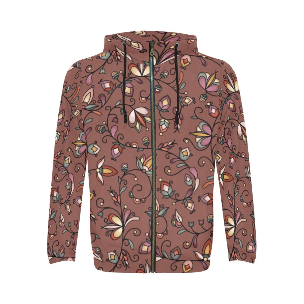 Burnt Sky Petals Brown Men's Zipper Hoodie