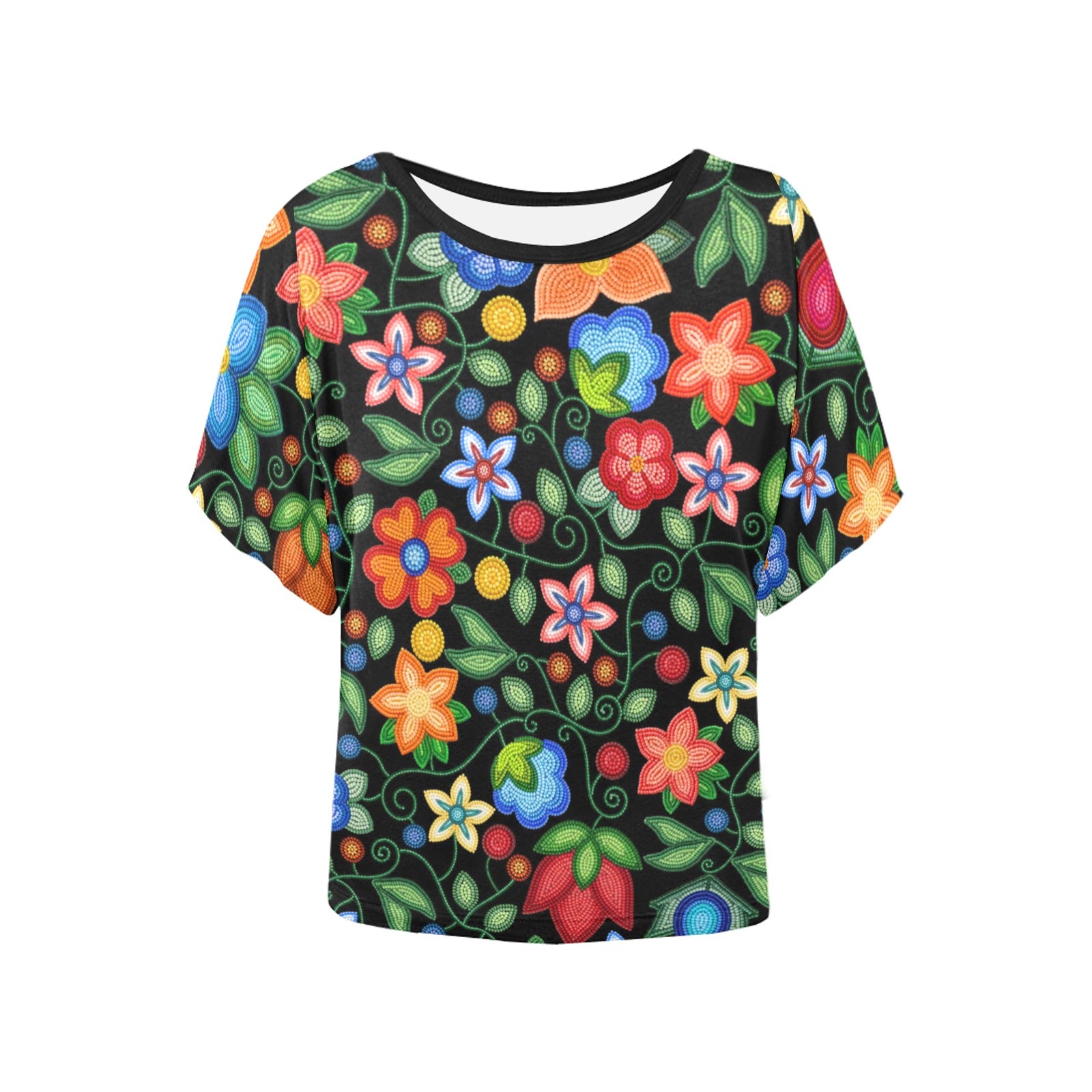 Morning Harmony Black Women's Batwing-Sleeved Blouse T-shirt