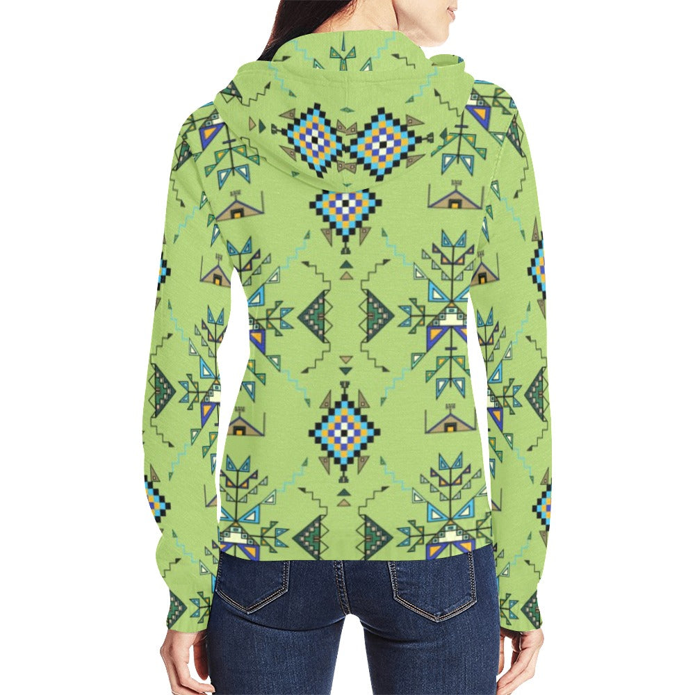Bear Shield Green Full Zip Hoodie for Women