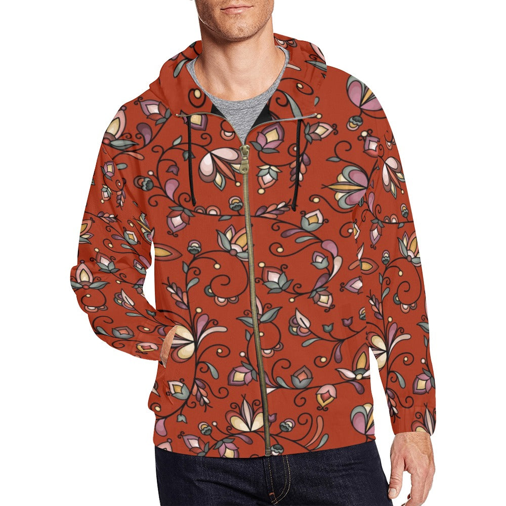 Burnt Sky Petals Red Men's Zipper Hoodie