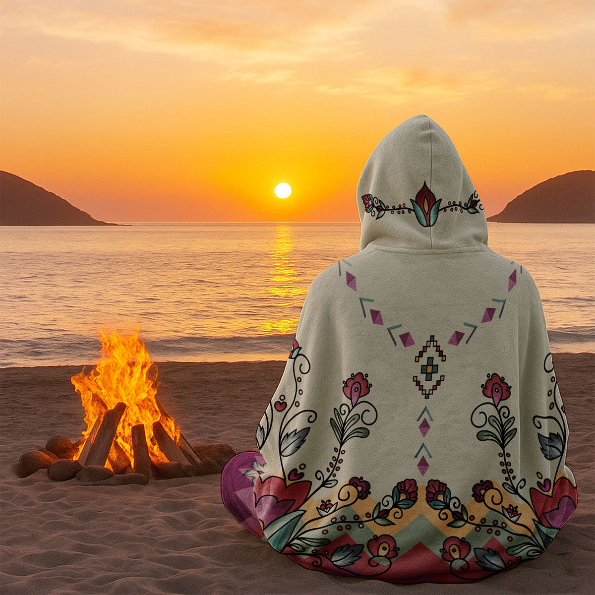Sunset Berry Bloom Women's Hooded Blanket
