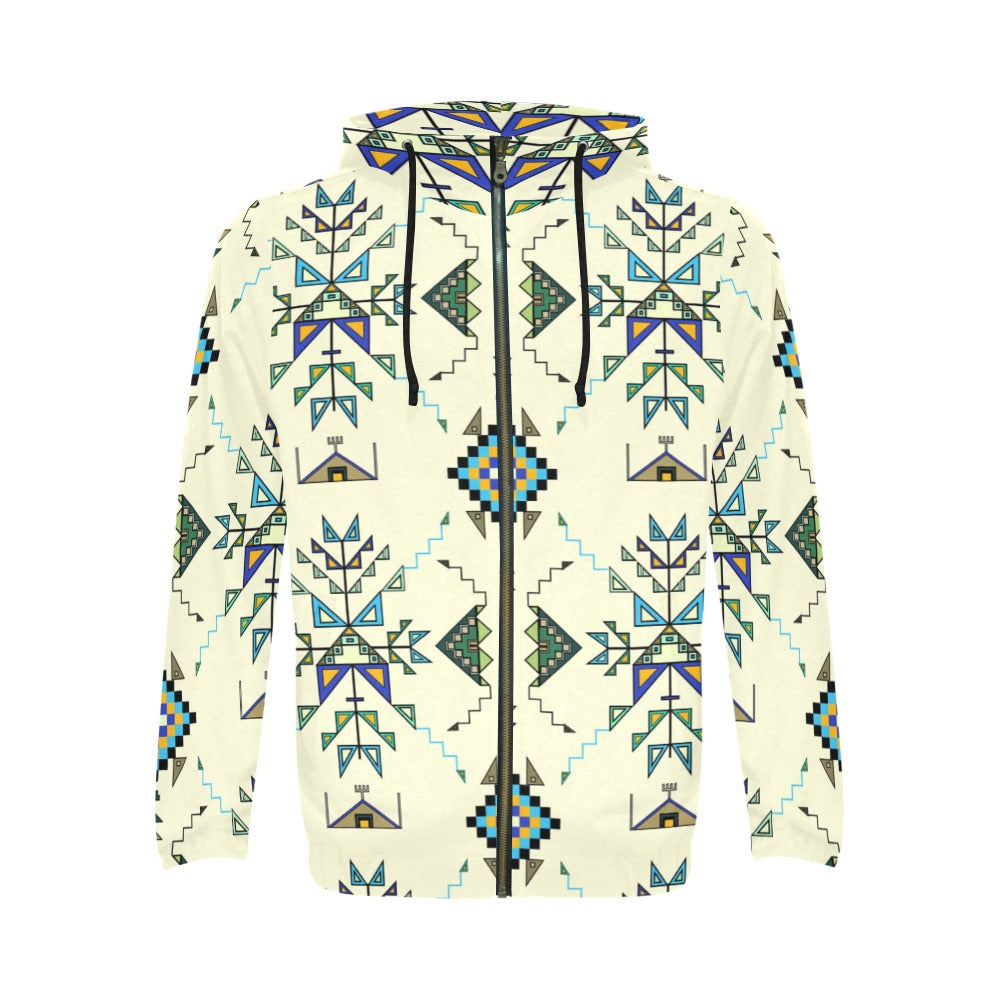 Bear Shield Cream Men's Zipper Hoodie