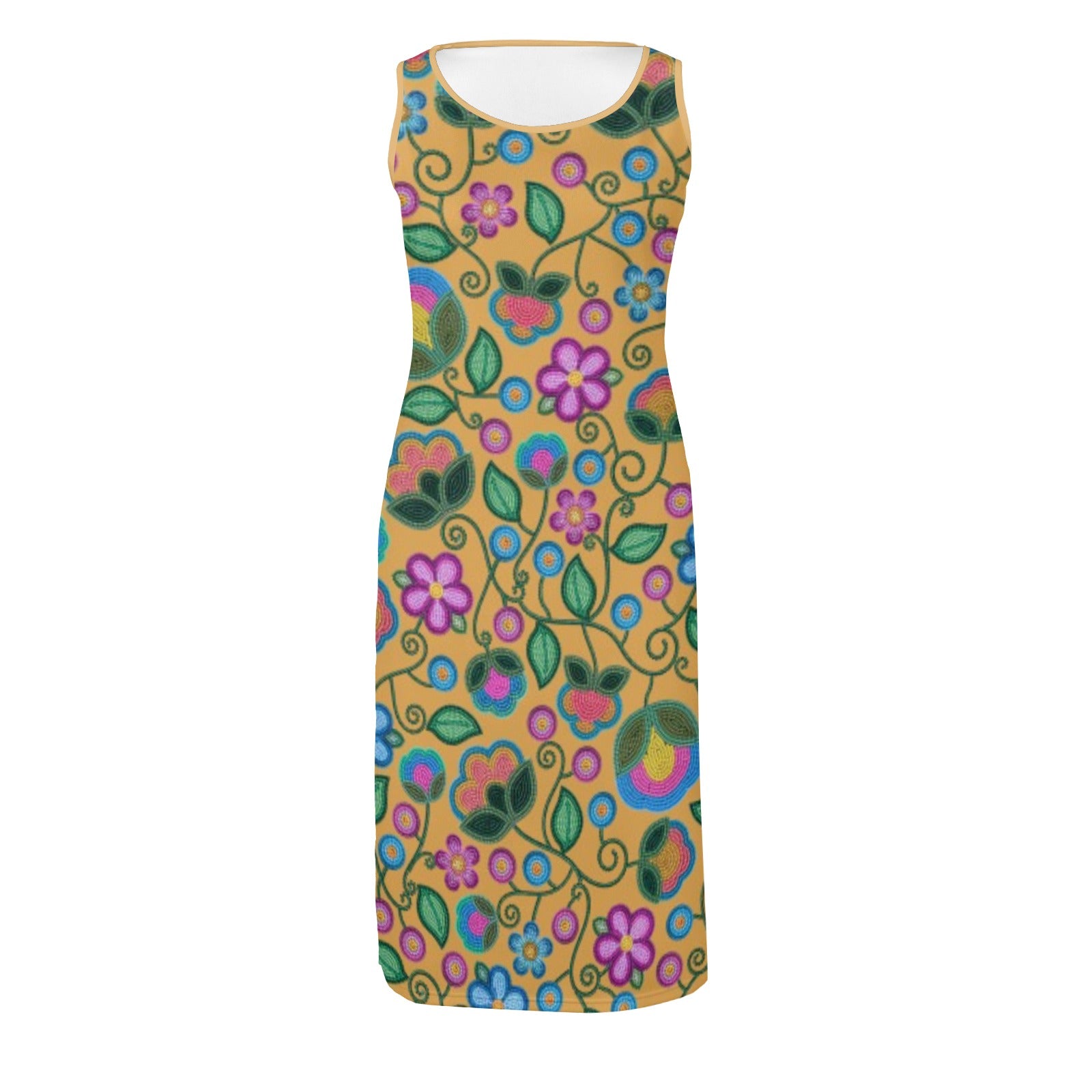 Turquoise Sunbeam Yellow Phaedra Sleeveless Open Fork Long Dress