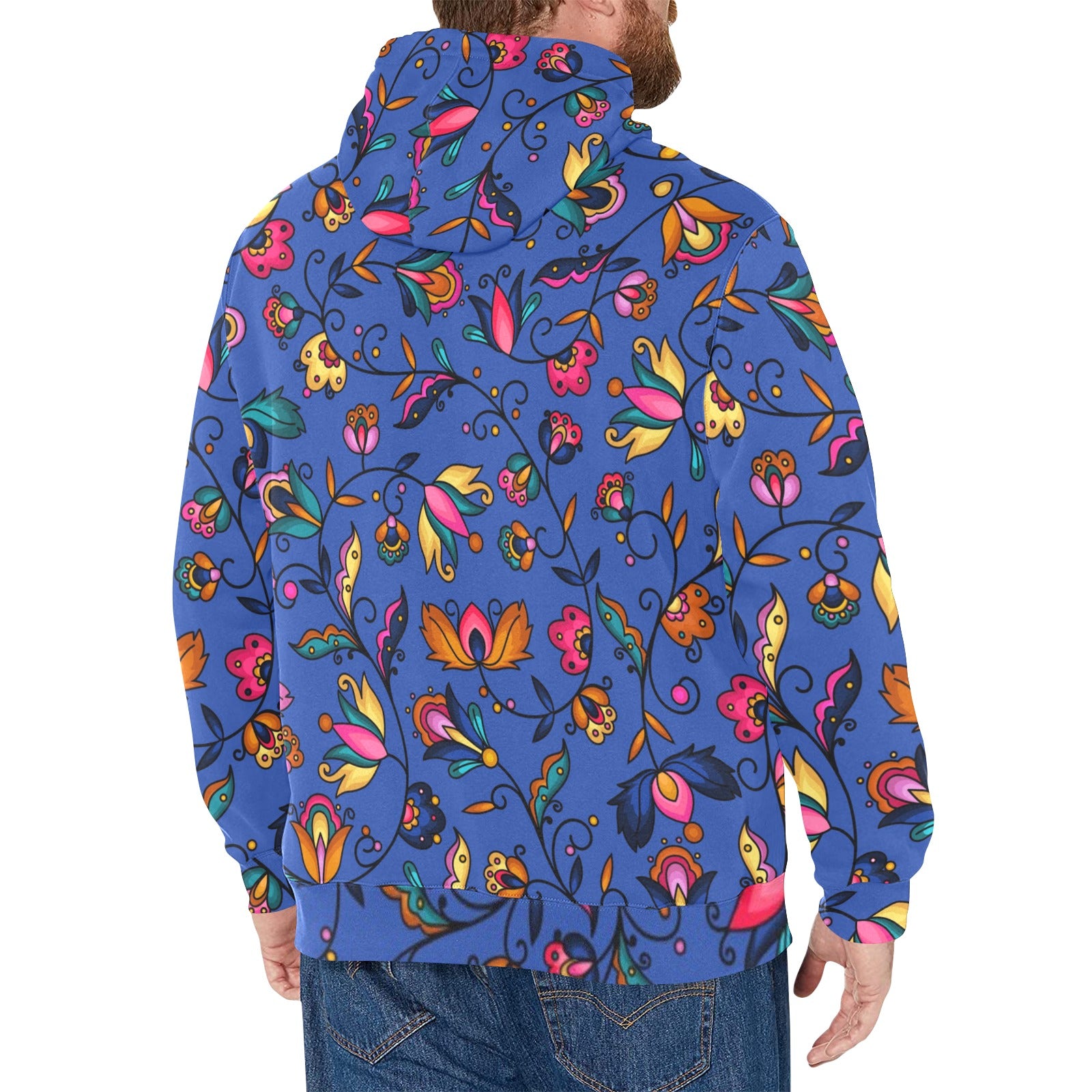 Copper Prairie Petals Blue Men's Long Sleeve Fleece Hoodie