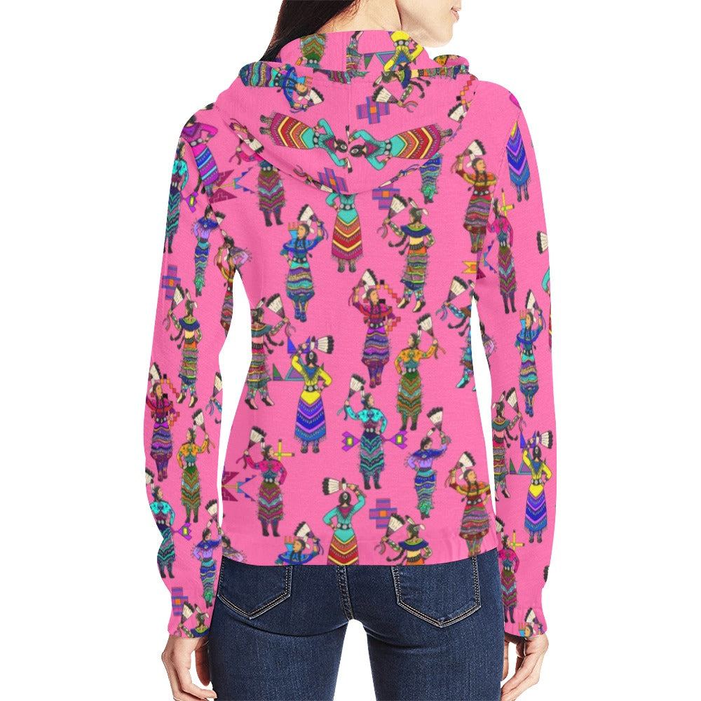 Women's Jingle Dancers Pink Full Zip Hoodie for Women
