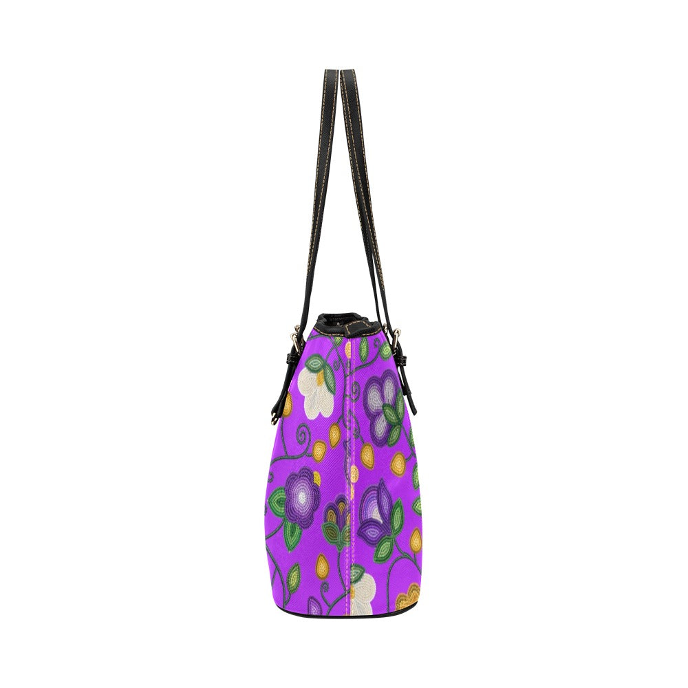 Midnight Moss Bloom Purple Leather Tote Bag/Large