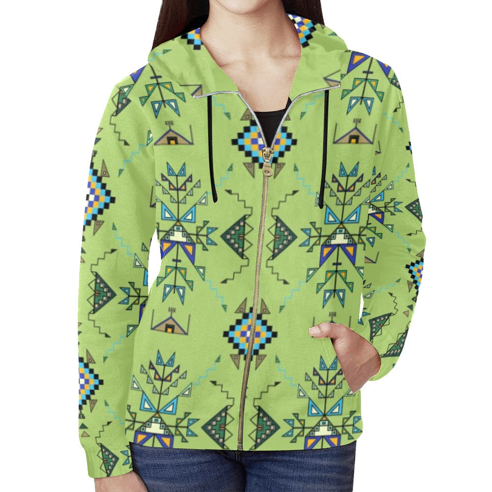 Bear Shield Green Full Zip Hoodie for Women