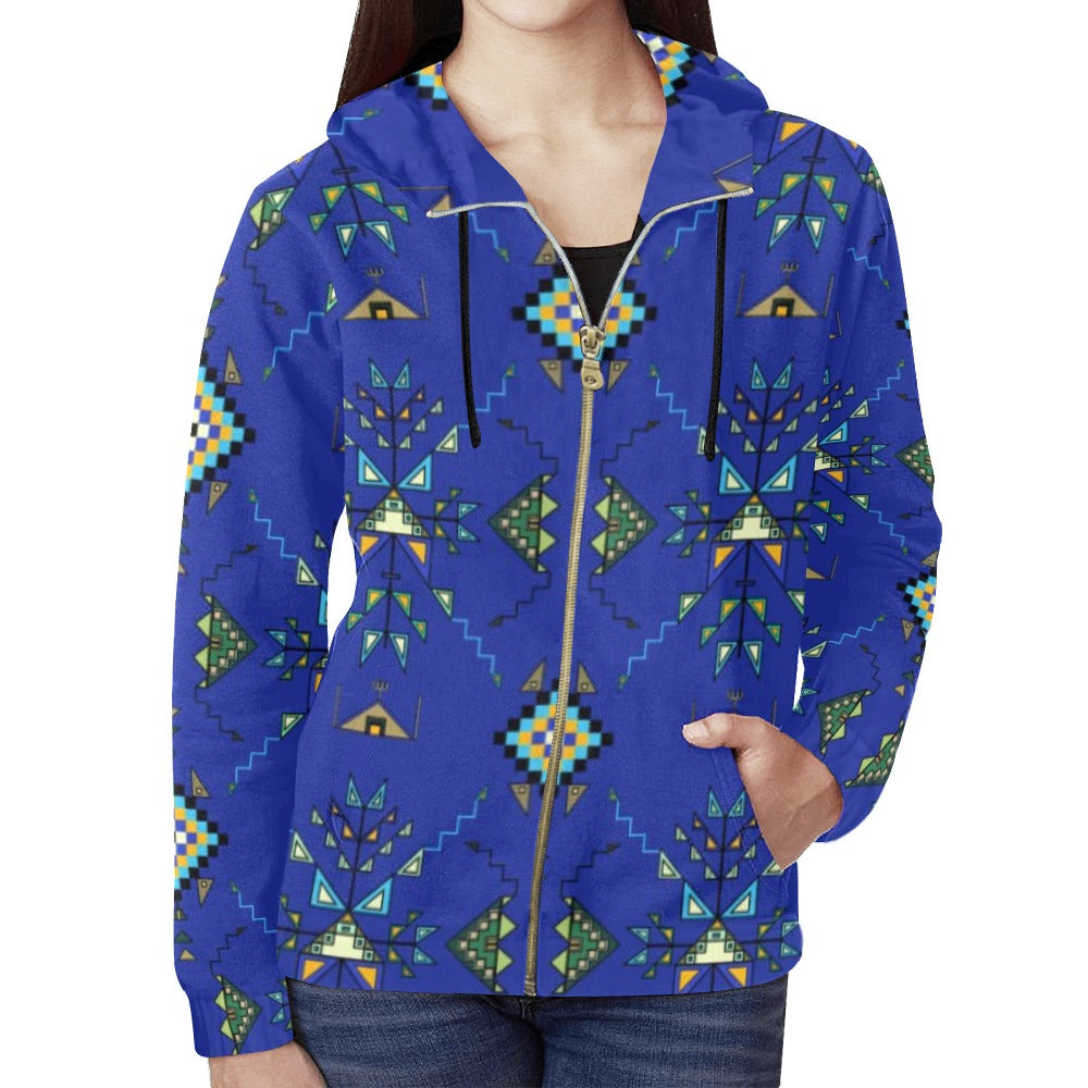 Bear Shield Dark Blue Full Zip Hoodie for Women